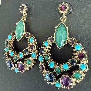 Banana Republic Multicolor Gemstone Teal Turquoise Purple Gold Earrings